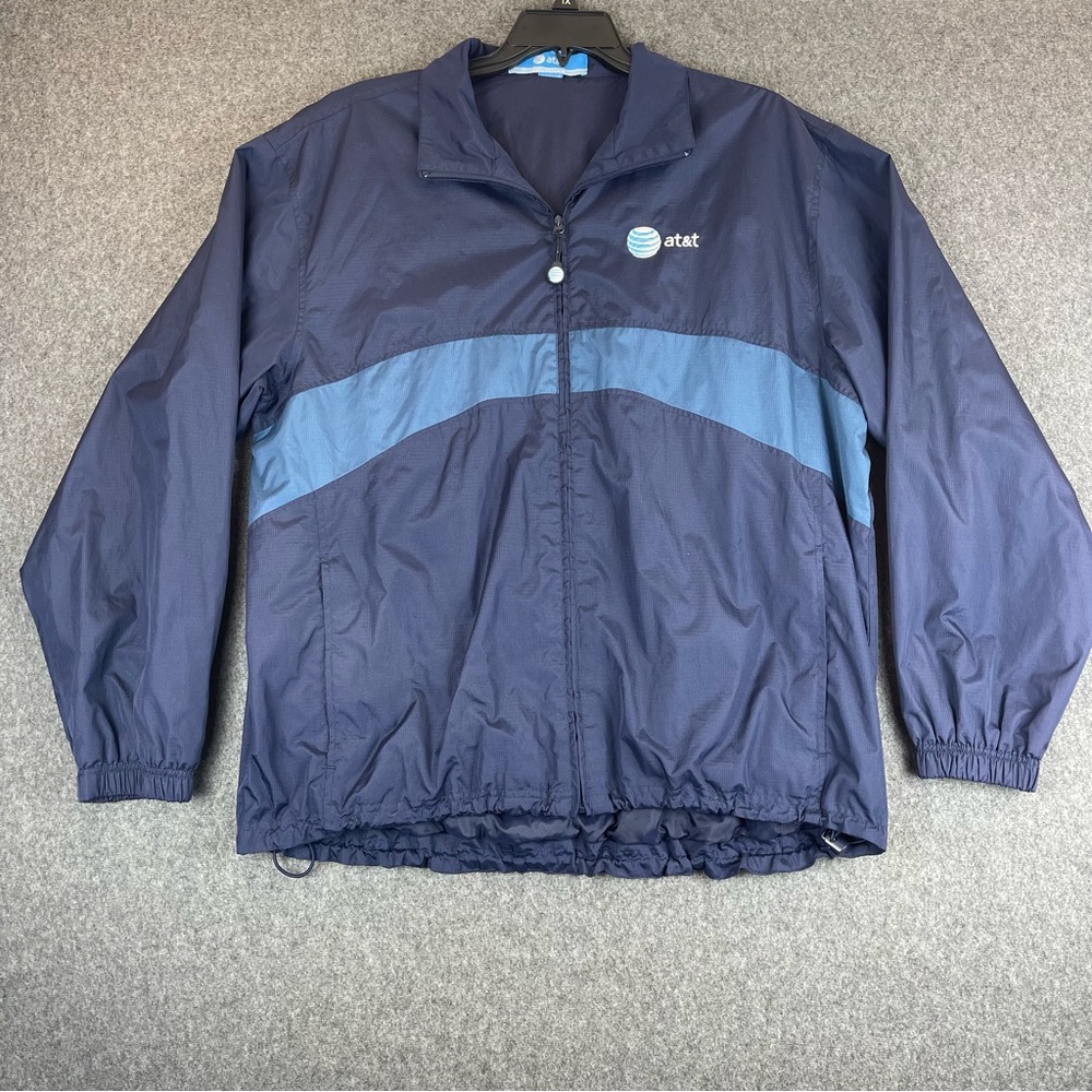 AT&T Windbreaker Rain Jacket Mens XL Blue Full Zip Employee Work Uniform